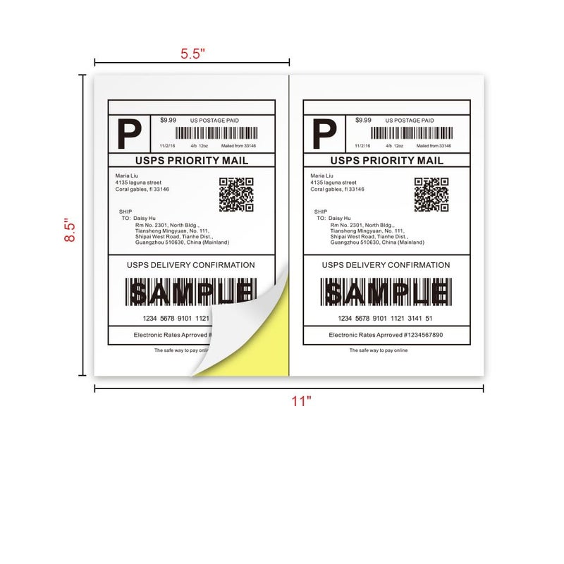 Fangtek [100 Sheets; 200 Labels] Half Sheet Self Adhesive Shipping Label for Laser & Inkjet Printers, 2 Per Page Self Adhesive Mailing Labels â€“ White 8.5'' x 5.5'' - Image 3